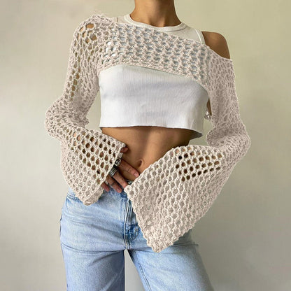 Casual Flare Sleeve Mesh Short Net Top