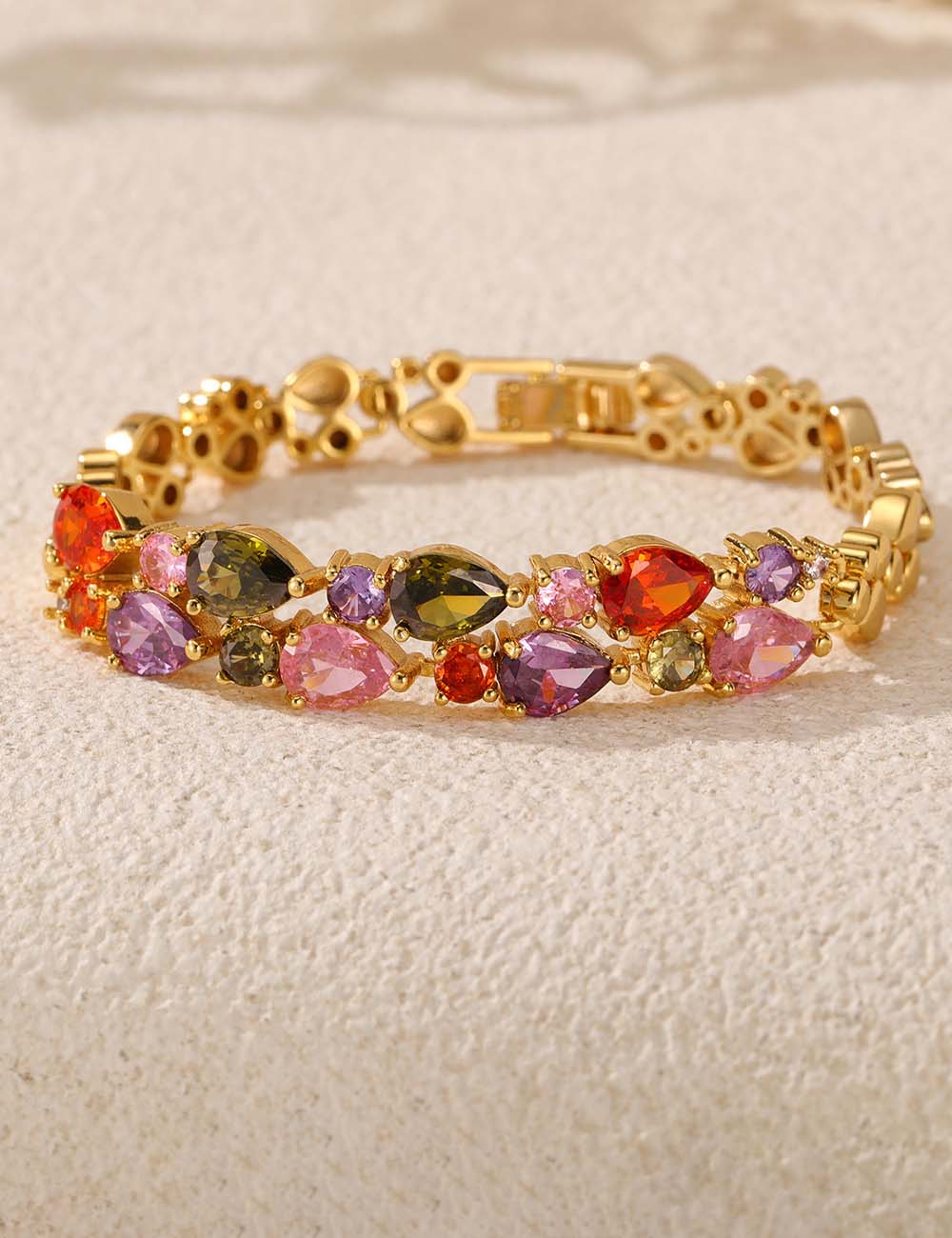 Colorful Cubic Zirconia Heart Double-Layer Bracelet