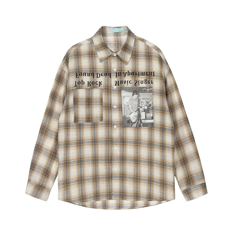 Letter Print Long Sleeve Plaid Shirt
