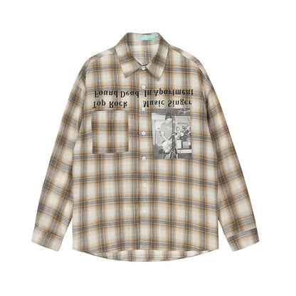 Letter Print Long Sleeve Plaid Shirt