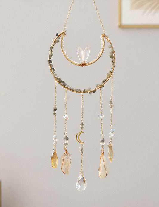 Stone Wrapped Moon Crystal Suncatcher