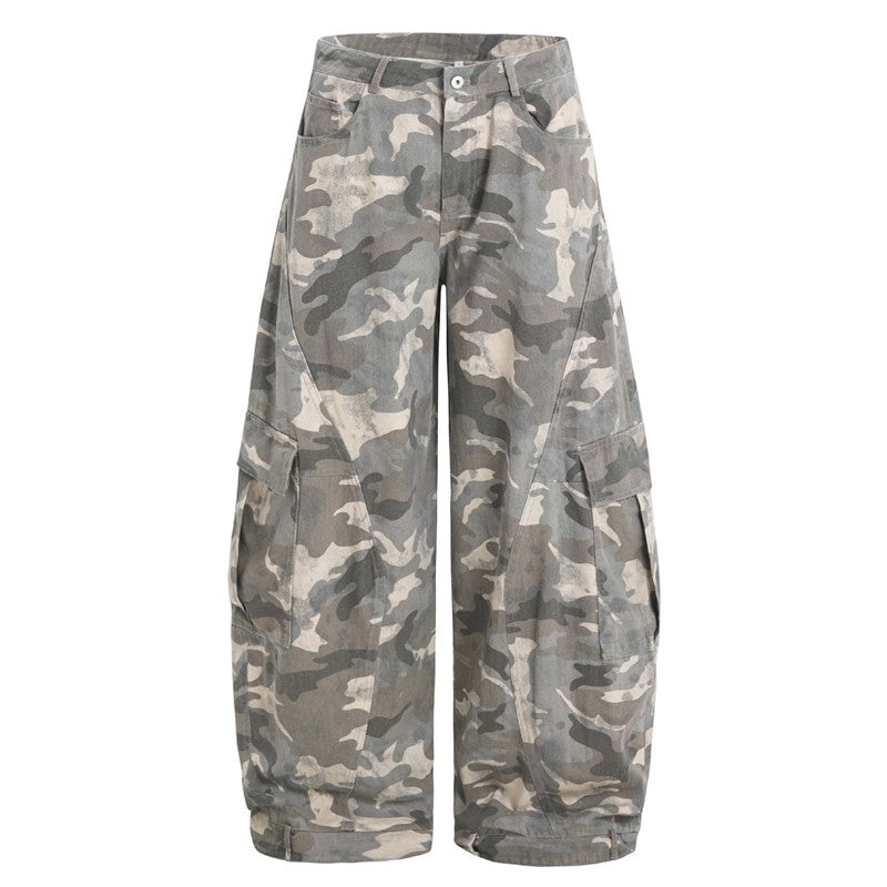 Camouflage Cargo Pants With Reversible Wide Leg Design