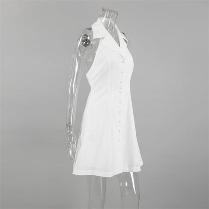White V Neck Backless A Line Mini Dress