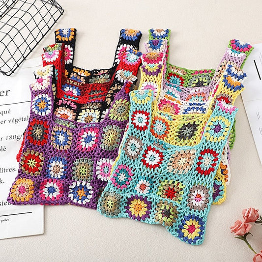 Crochet Knitted Flower Casual Handbag