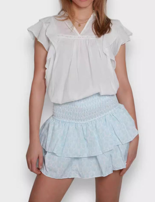 Striped Ruffle Layer Hem Casual Mini Skirts