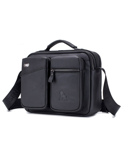 Men Zipper Leather Solid Multi-layer Pocket Crossbody Bag