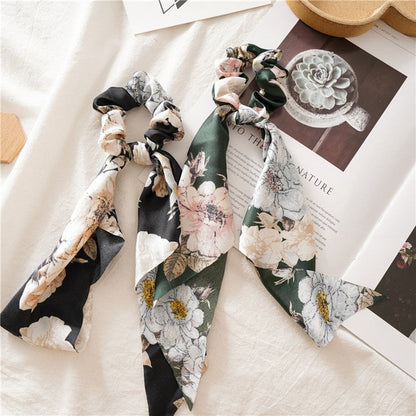 Floral Ribbon Scarf Pony Scrunchie