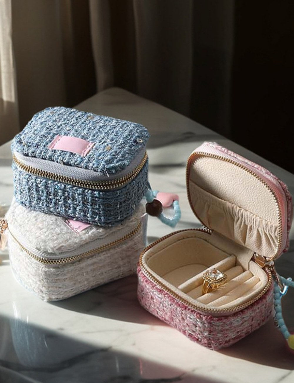 Sackcloth Travel Mini Jewelry Case With Pendant