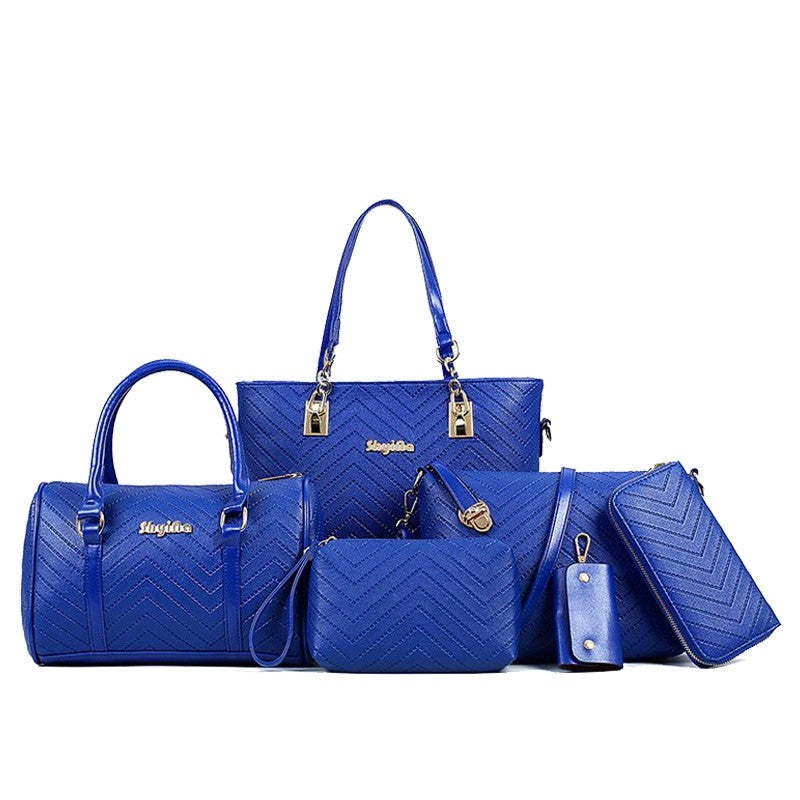 6-Piece Solid Color Embossed Handbag Set