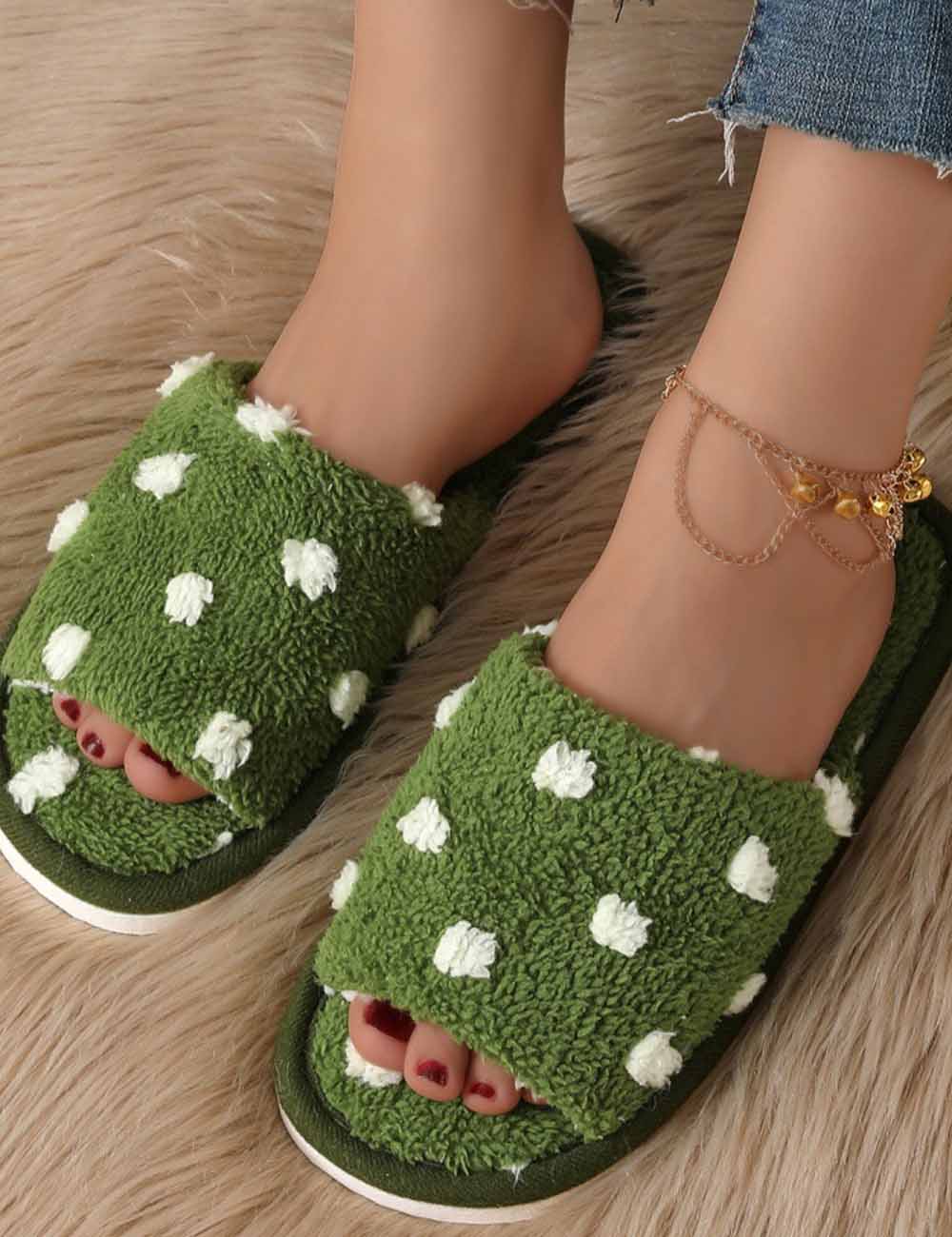 Cute Polka Dot Open Toe Soft Slippers
