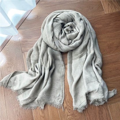 Solid Color Thin Fringed Scarf
