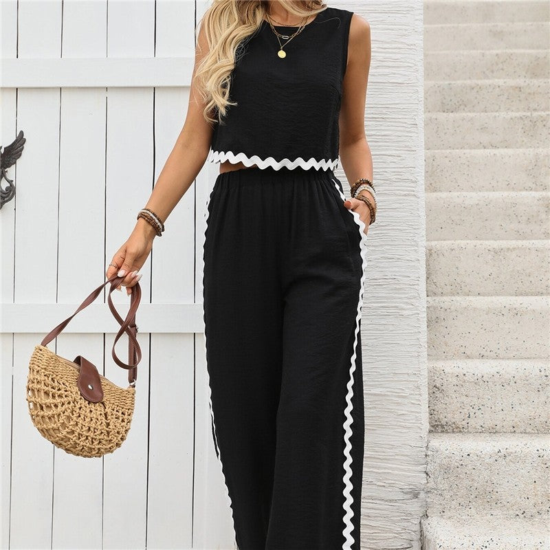 Monochrome Sleeveless Vest And Long Pants Set
