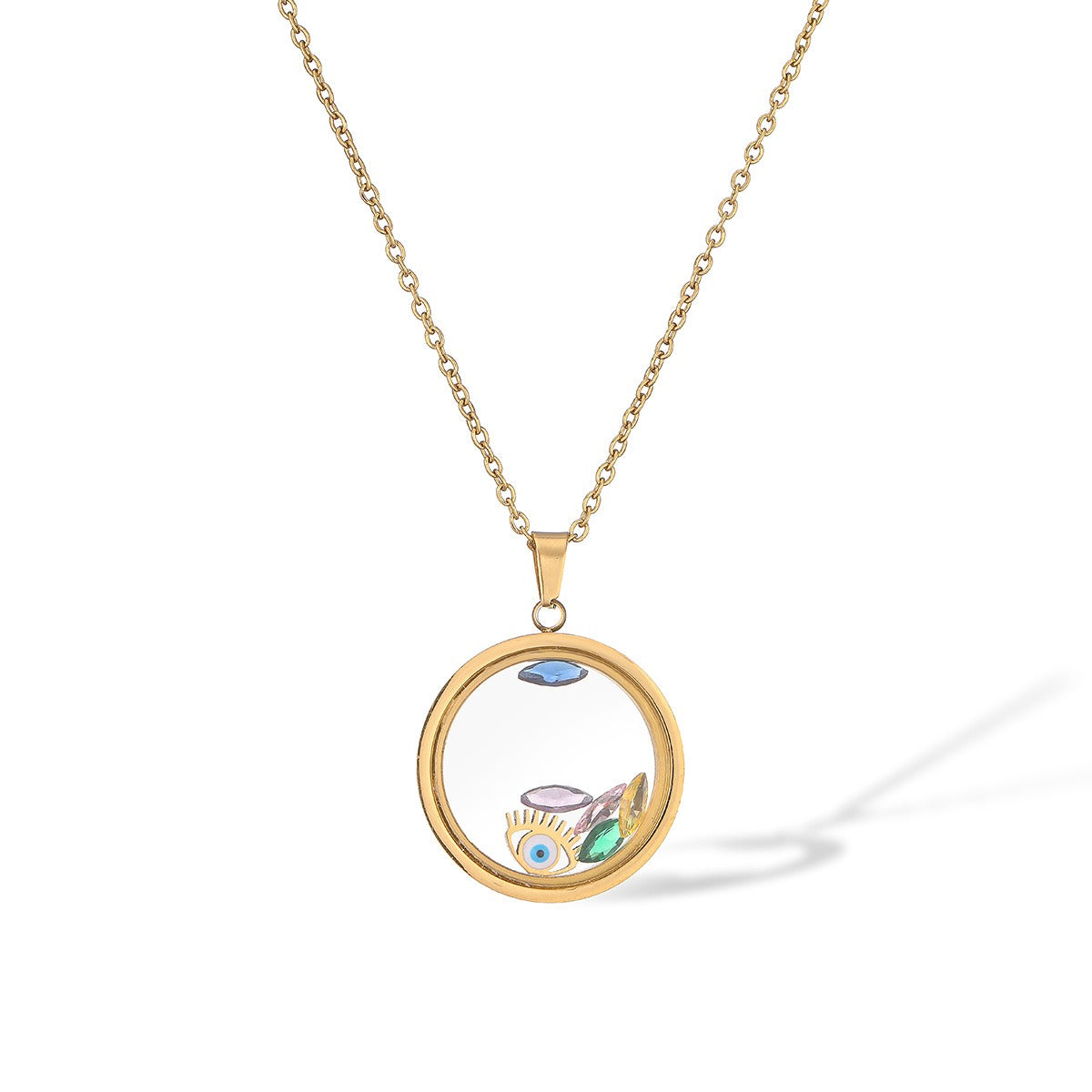 Gold Plated Evil Eye Round Charm Necklace