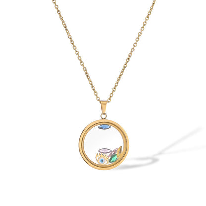 Gold Plated Evil Eye Round Charm Necklace