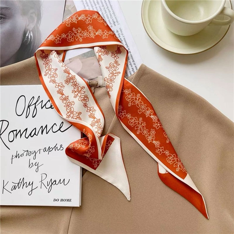 Vintage Printed Slim Hair Silky Scarf