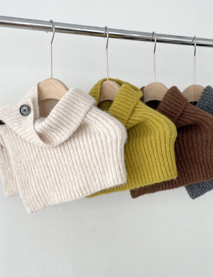 High Collar Button Down Simple Knit Scarve