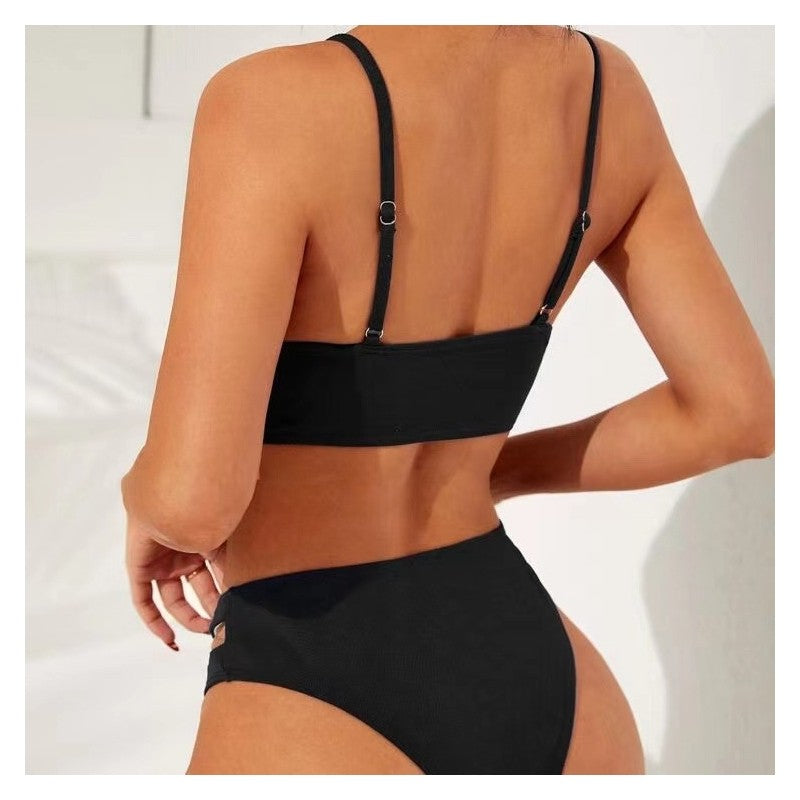 Solid Color Hollowed Out Bikini