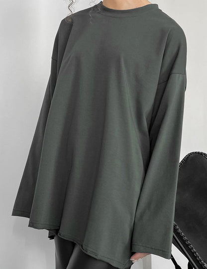 Simple Distressed Crew Neck Long Sleeve Top