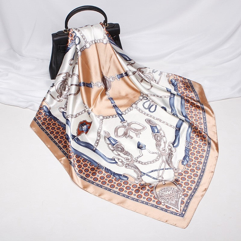Vintage Elegant Geometric Pattern Silk Scarf