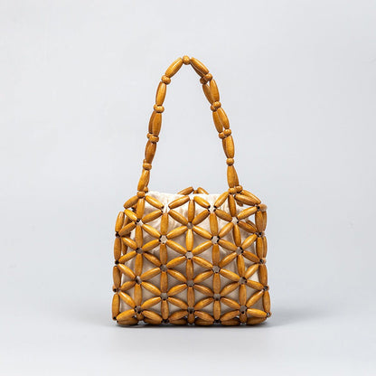 Wooden Bead Drawstring Handbag