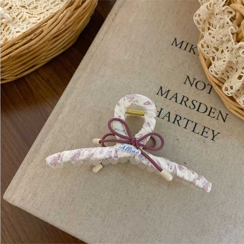 Cute Bow Knot Floral Fabric Hair Claw