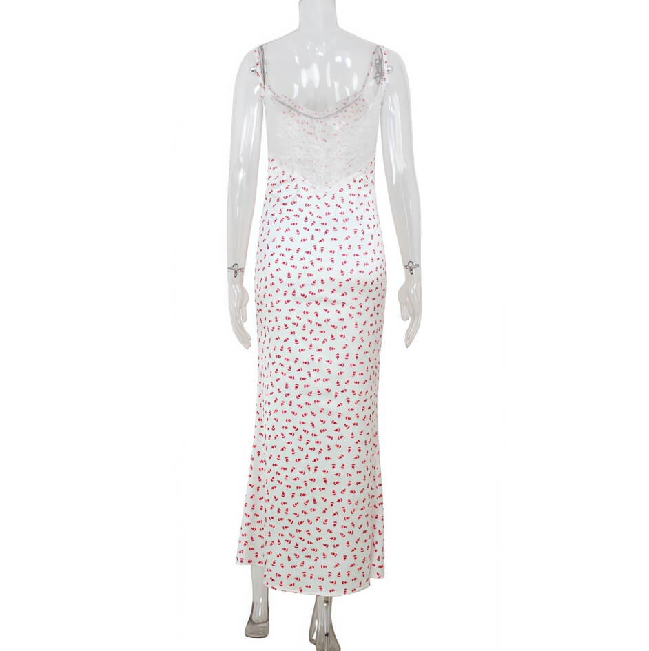 Floral Print Slim Lace Ruffle Maxi Dress