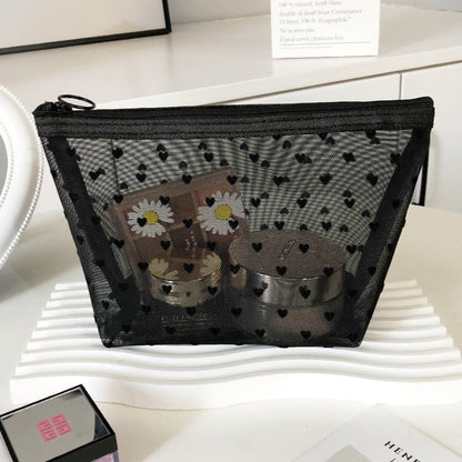 Black Love Mesh Portable Make Up Bag
