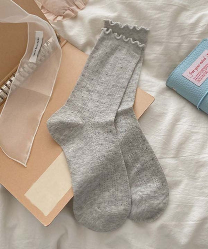 Casual Ruffle Flower Crew Cotton Socks