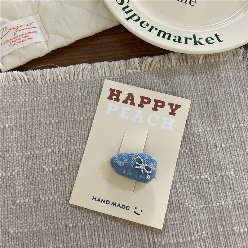 2+Silver Bow Demin Sweet Hair Clips