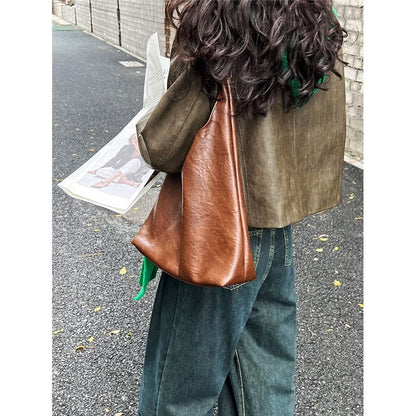 Retro Crewneck Long Sleeve Single Breasted Short PU Leather Jackets