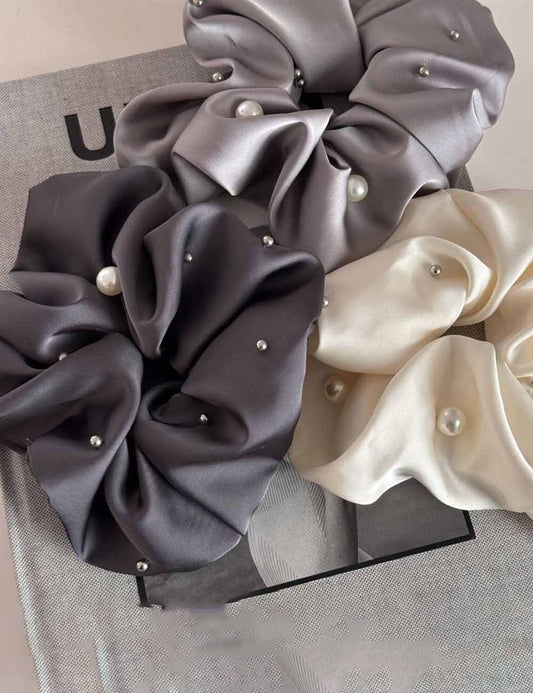 Elegant Pearl Studded Satin Hair Tie