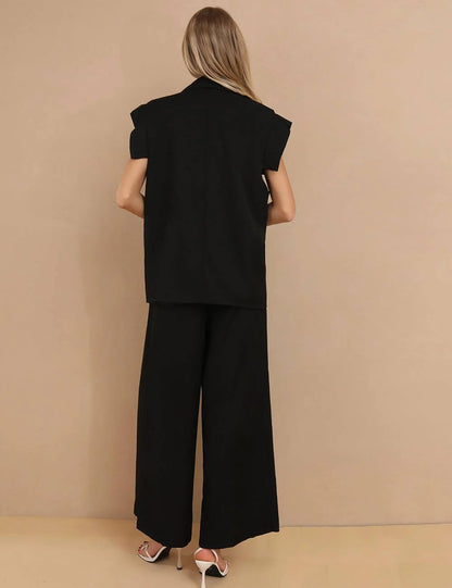 Sleeveless V-Neck Vest and Pants Sets