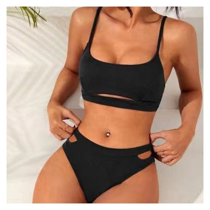 Solid Color Hollowed Out Bikini