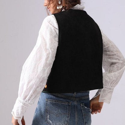 Vintage Flower Embroider String Vest