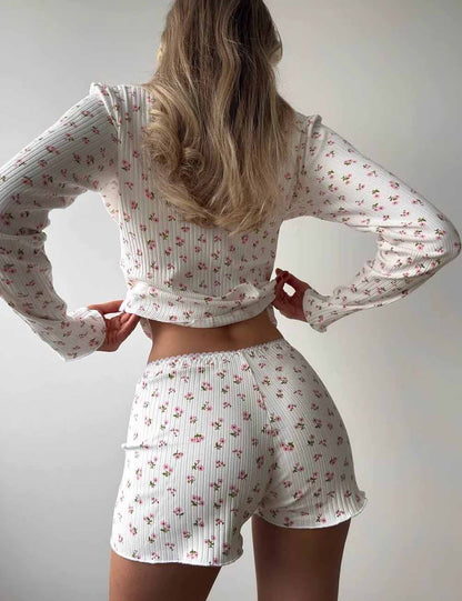 4 Pcs Sexy Floral Print Lounge Pajamas Set