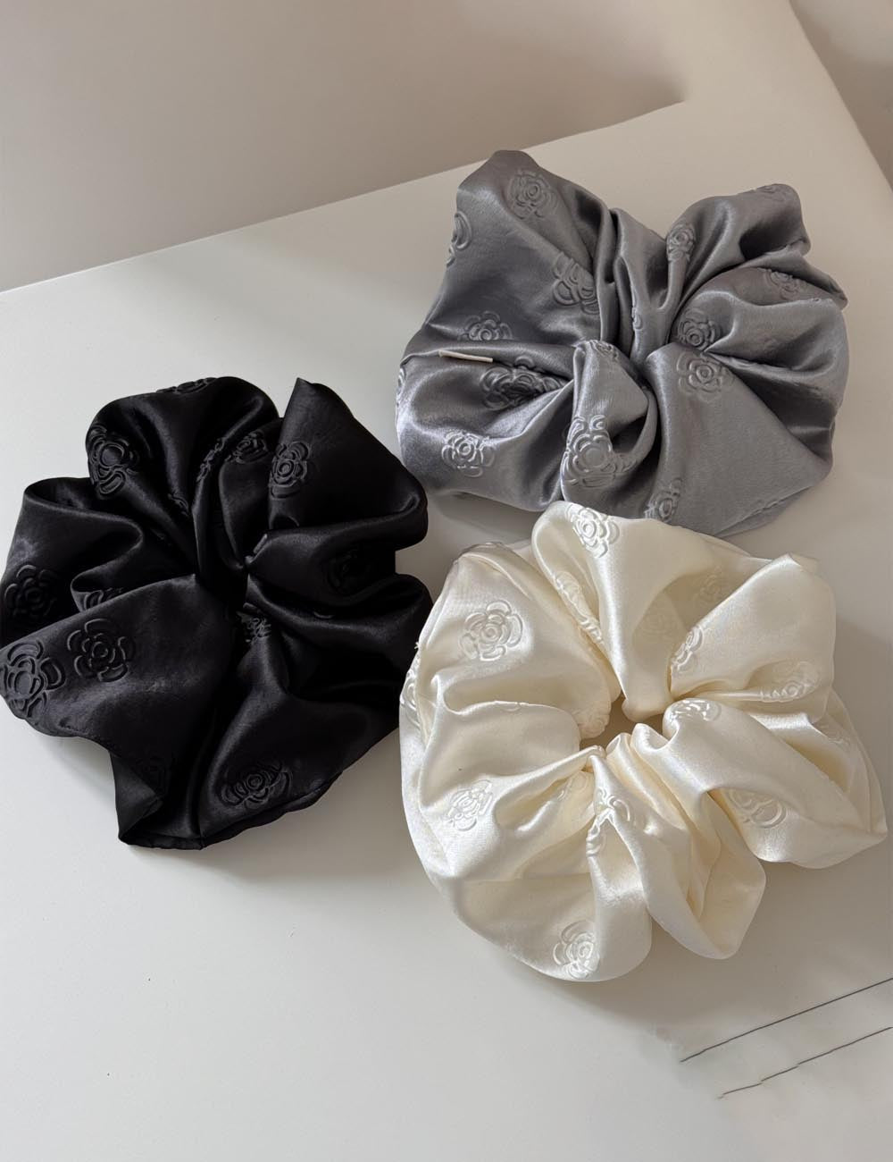 Elegant Rose Embossed Satin Stretchy Scrunchies