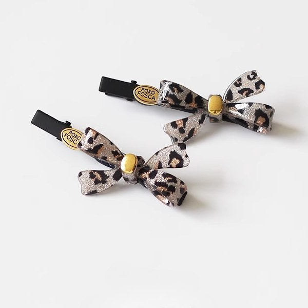 Leopard Bow Mini Hair Clips