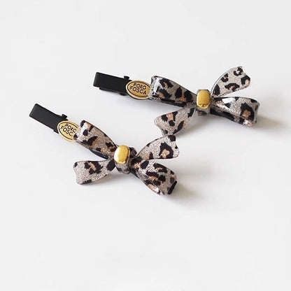 Leopard Bow Mini Hair Clips