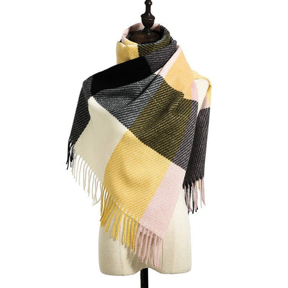 British Style Plaid Imitated Cashmere Tassled Shawl Scarf