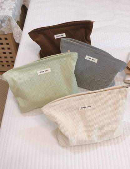 Versatile Solid Color Corduroy Cosmetic Bag