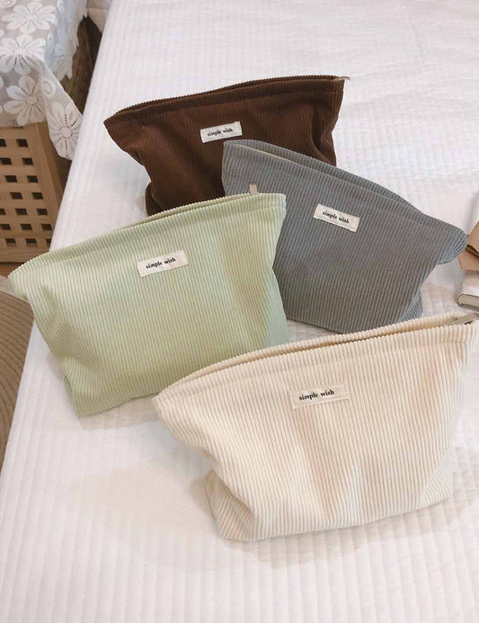 Versatile Solid Color Corduroy Cosmetic Bag
