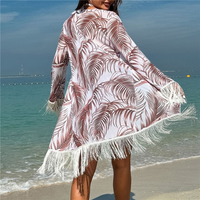 Three Piece Poncho Fringe Bikini Swimsuit