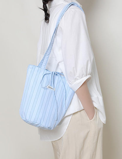 Color Block Striped Canvas Bucket Bag