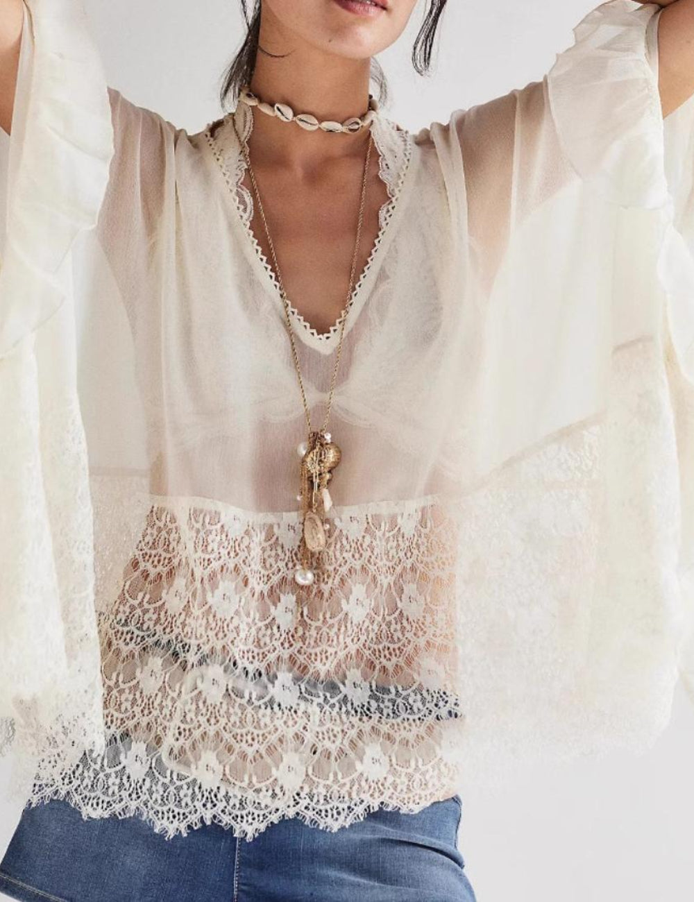 Loose Lace See Through Cover Up Top