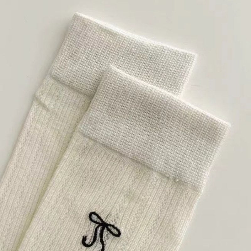 Bow Embroidered Breathable Sweet Socks
