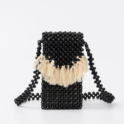 Tassel Hollow Out Beaded Shoulder Bag
