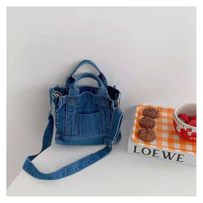 Detachable-Strap Denim Crossbody Bag