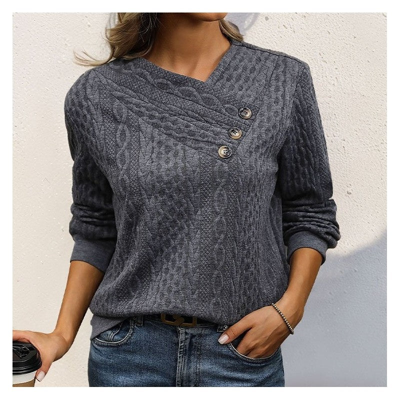 Solid Color Pleated Long Sleeve Sweatshirt