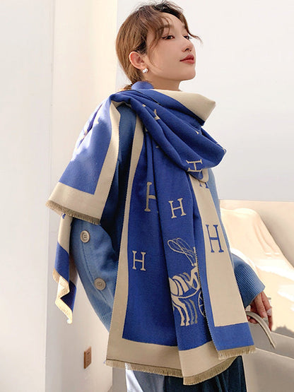 Printed Contrast Color Imitation Cashmere Shawl Scarf