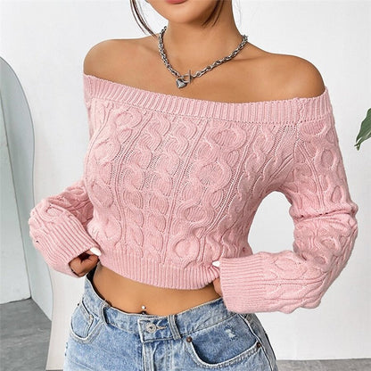 Sexy One Collar Crop Exposed Short Knitted Top